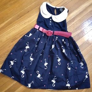 Flamingo Navy blue Girls Dress with Belt